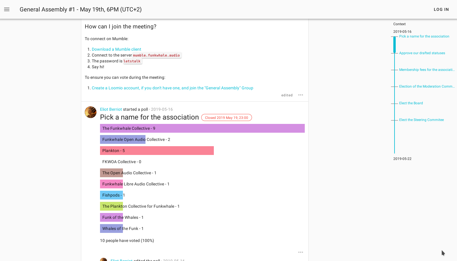 A screenshot showing the outcome of a vote in our forum